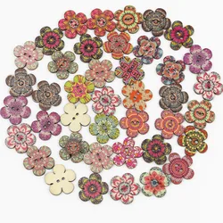 (50 Pcs/pack) 2cm Vintage Plum Blossom Buttons 2-hole Wooden Button Craft Sewing Scrapbook DIY Decoration Vintage Color Printing