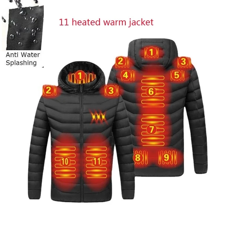 

2022 NWE Men Winter Warm Heated Jackets USB Smart Thermostat Solid Color Hooded Clothes Heated Waterproof Warm Jackets