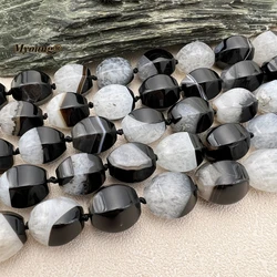 Large Black Agates And White Quartz Faceted Lantern Nugget Beads For DIY Jewelry Making MY231141