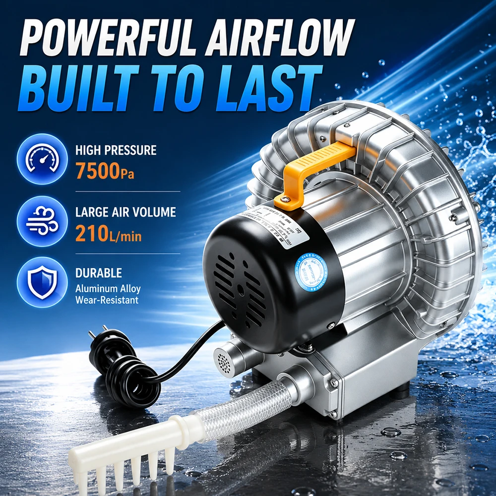 

High Flow Vortex Air Blower 7500Pa 210L/min Regenerative Blower for Aquaculture Aeration and Ventilation