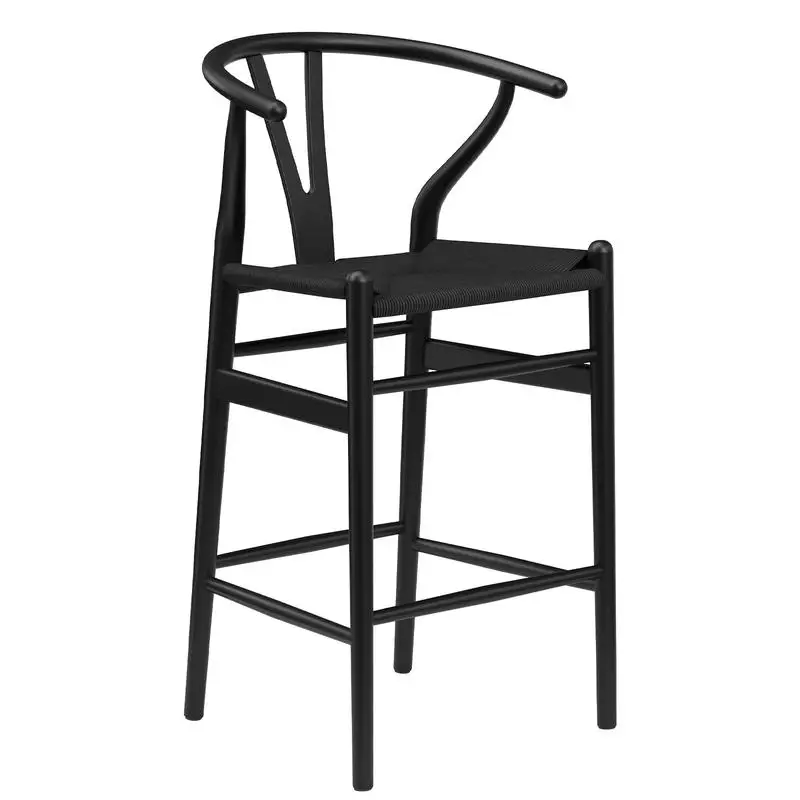 Weave Counter Height Bar Stools, Fully Assembled Rattan Bar Chairs for Kitchen Island, 1 Piece, Black Finish