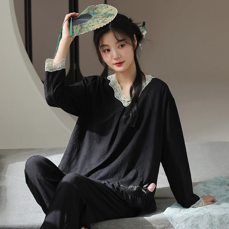 Autumn Women's Pyjamas Cotton Sleepwear Long Sleeve Print Women Pajama Sets Casual Soft Female Homewear M-XXL