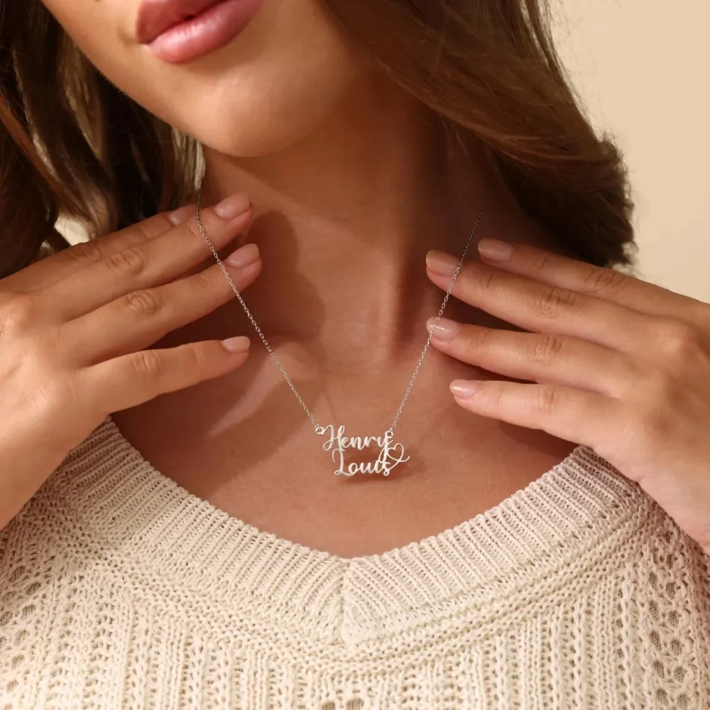 Custom Double Name Necklace With Heart Personalized Two Nameplate Necklace Stainless Steel Couple Jewelry Valentine's Day Gift