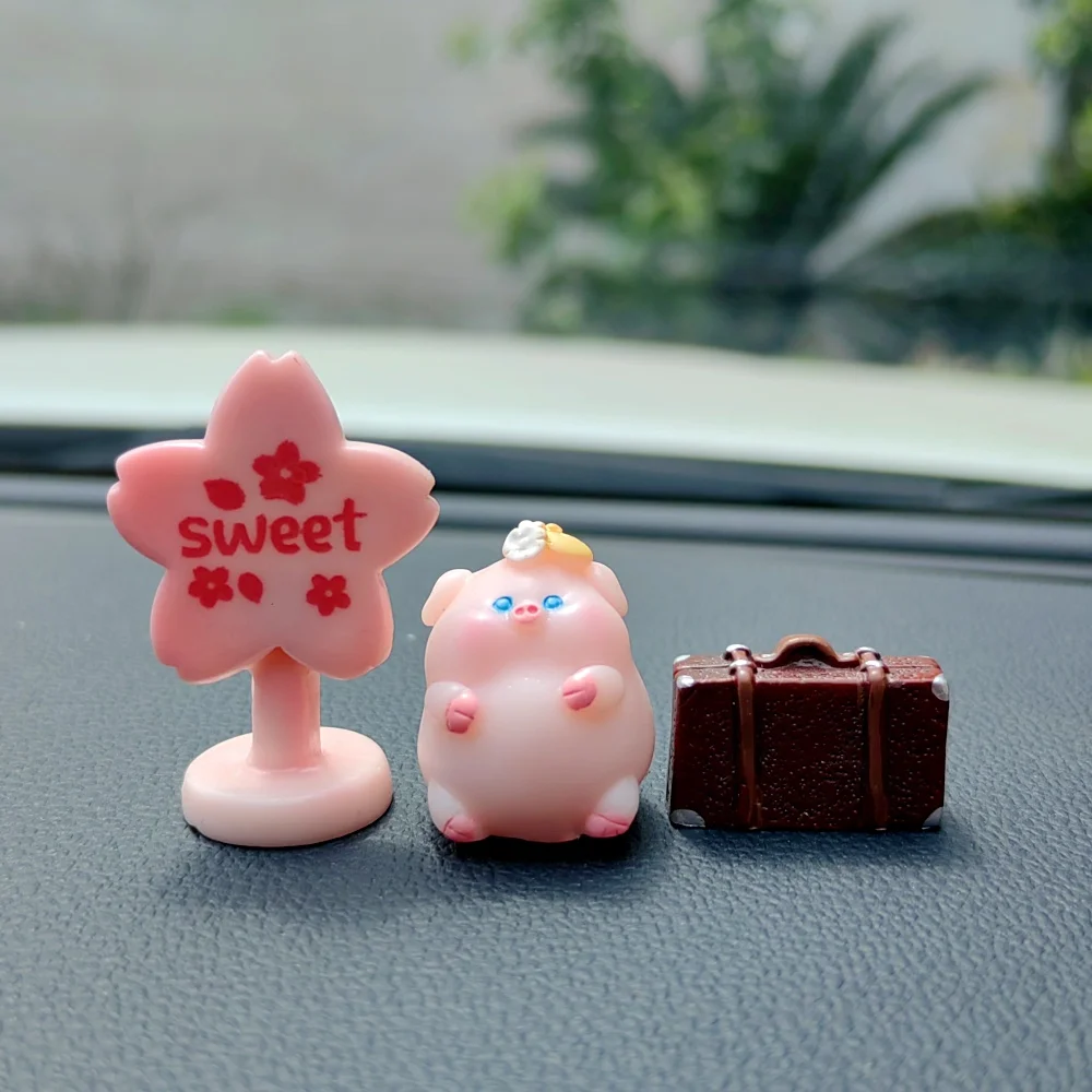 9 قطعة مضحك لطيف الحب الوردي خنزير الحيوان سيارة الديكور البلاستيكية الحرفية مصغرة الشكل صغيرة ل بونساي Microlandscape الجنية حديقة ديكور