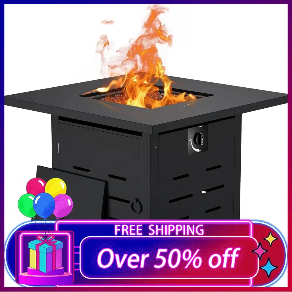 

28 Inch Propane Fire Pit Outdoor Fire Pit Table 50000 BUT Gas Fire Pit with Lid and Lava Rock,2-in-1 Fires Table for Outside