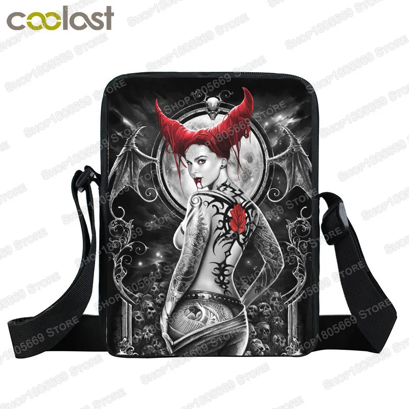 Dark Gothic Angel Skull Messenger Bag Girls Ladies Shoulder Bags Grim Reaper Punk Women Handbag Cross Bag Girls Satchel Bookbag