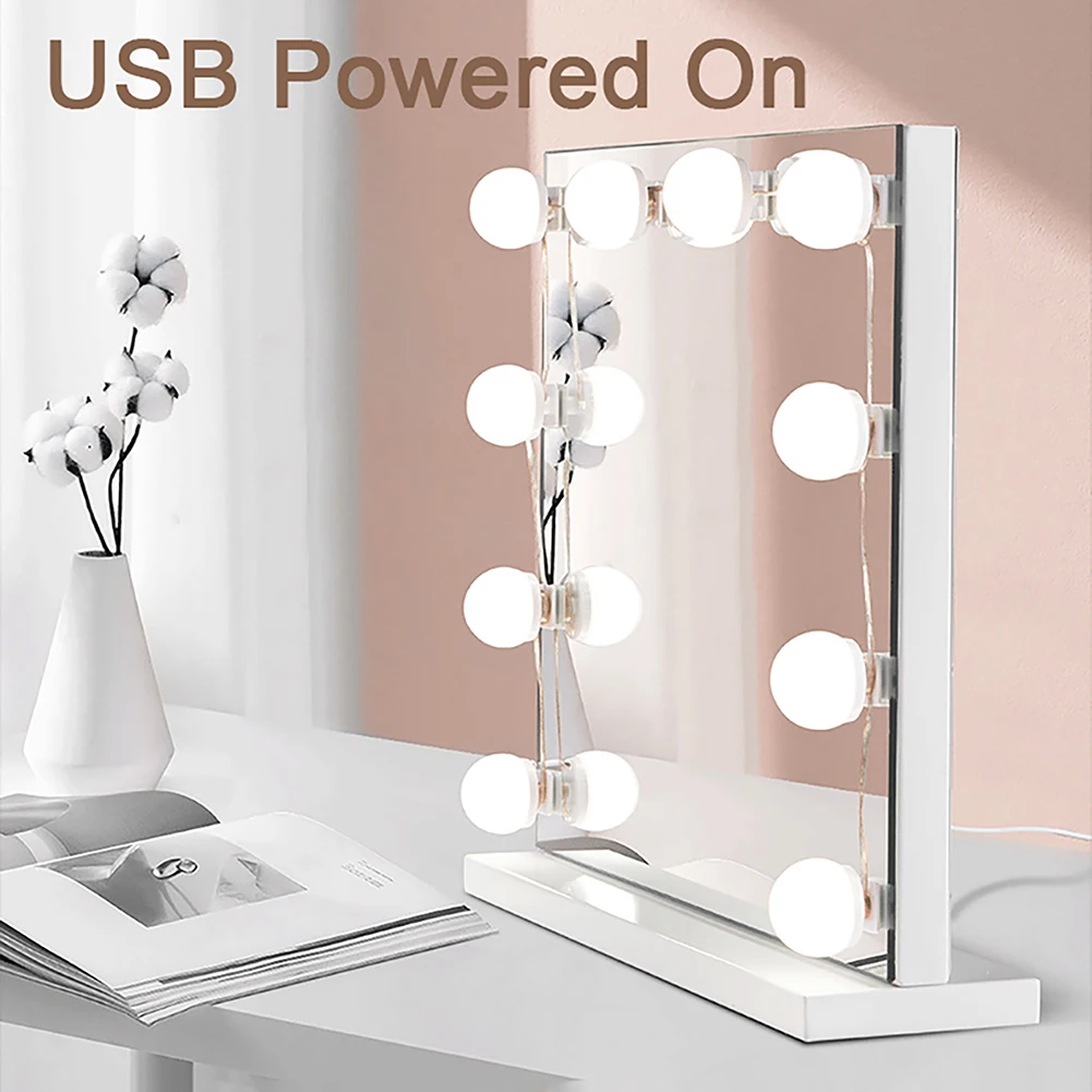 

2024 Vanity Mirror Fill Light Adjustable Luminance 3Colors LED USB Wall Bulbs String For Makeup Table Dressing Room Mirror Light