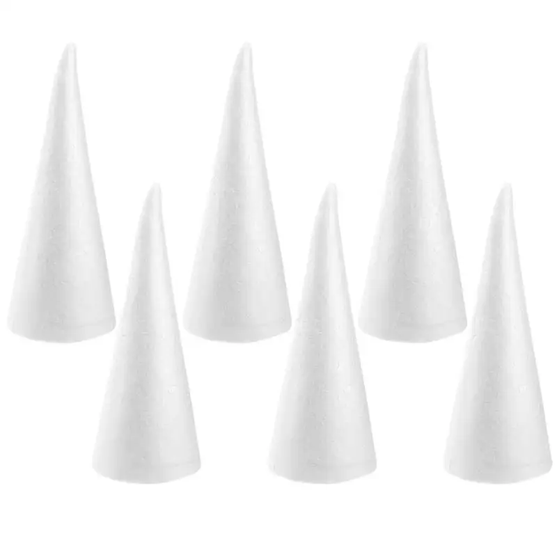 6pcs White Solid DIY Cone Children Handmade Craft Cone Accessory Christmas Tree Foam Tip Cone Prop Wedding Party Desktop Decor