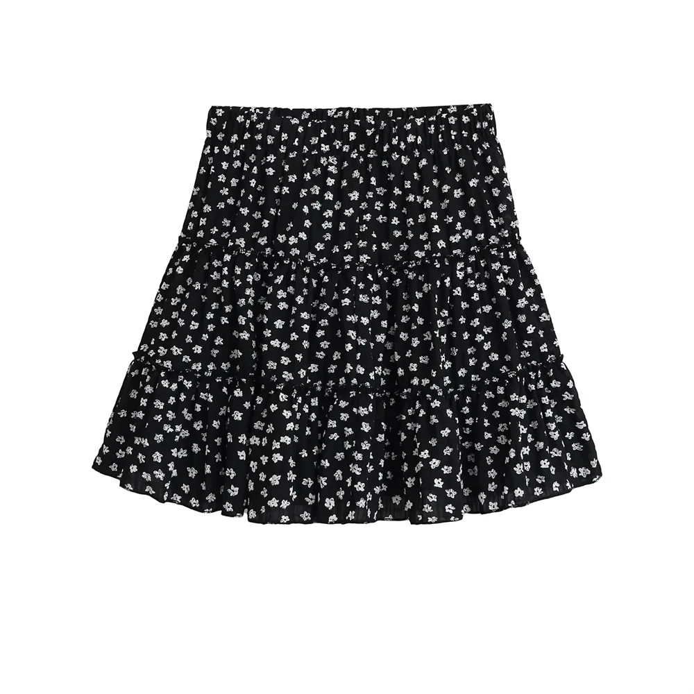 2025 New Style Womens Ruffled Mini Skirt y2k with Floral Print Fashionable and Charming for Summer Wear