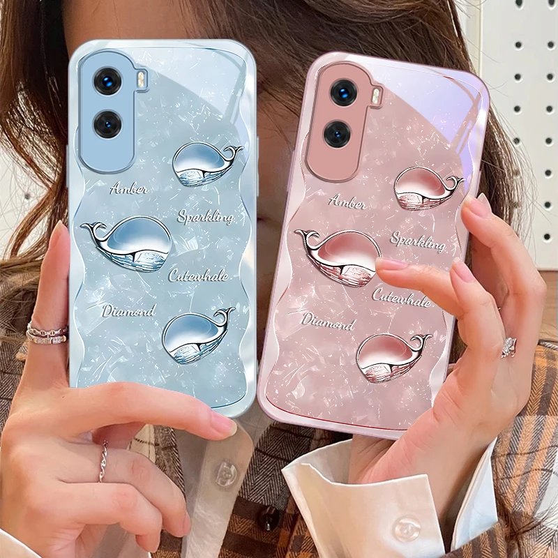 

Gemstone Whale White For Honor 200 90 8X 9X Pro Lite P50 P40 Nova 10 11i P60 Magic4 6 Mate 20 50 Tempered Glass Phone Case