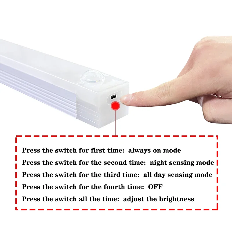 PIR Motion Sensor LED Cabinet Bar Light USB Rechargeable Wireless Portable Induction Lamp Bedroom Decor Detector Night Light