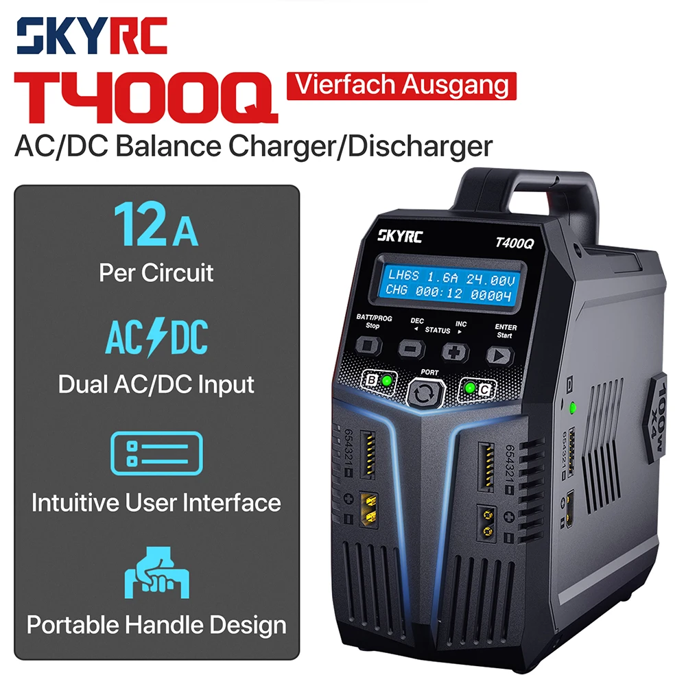 SK-100189 T400Q Lipo Battery Balance Charger SKYRC /Discharger Quattro AC/DC 1-6S XT60 LiFe NiMH RC Universal Battery Charger