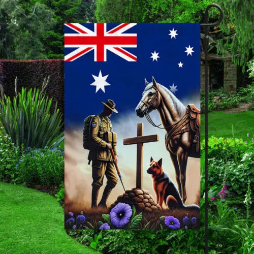 Anzac Day Animals in War Purple Poppy Australian Flag Garden Flag - House Flag