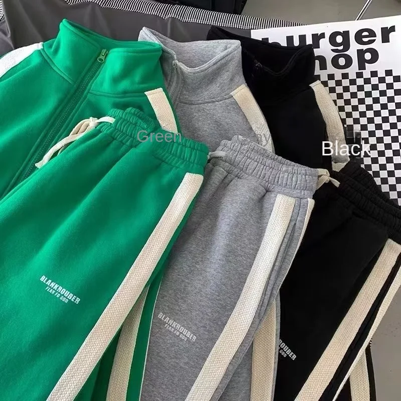Autumn Men's Cardigan Sweater Suit Youth Stand Collar Casual Sportswear Two-piece Suit