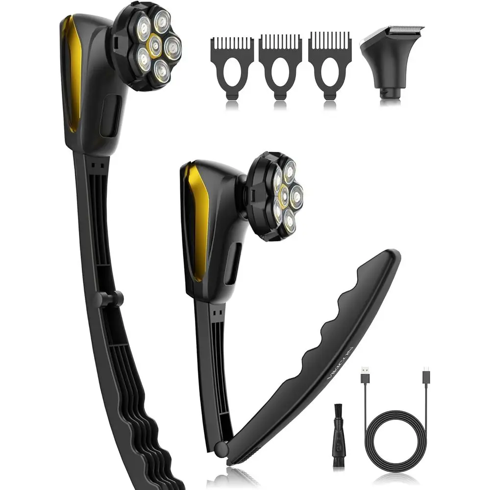 

6D Electric Back Shaver with Long Handle for Men - Waterproof Grooming Kit for Body and Beard Hair Removal