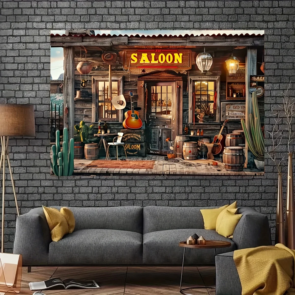 Western Bar Polyester Background for Photography - Versatile retro Cowboy Ranch themed studio background for general use