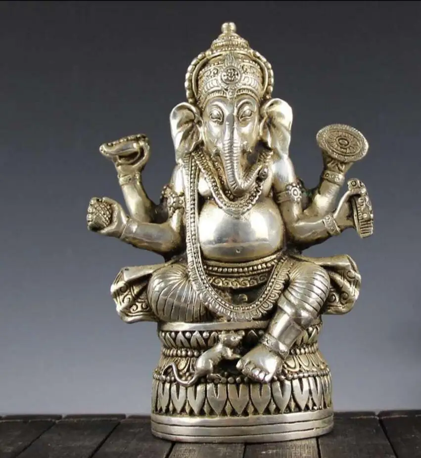 

Copper Statue White copper ornaments home decoration crafts elephant four armed God of wealth