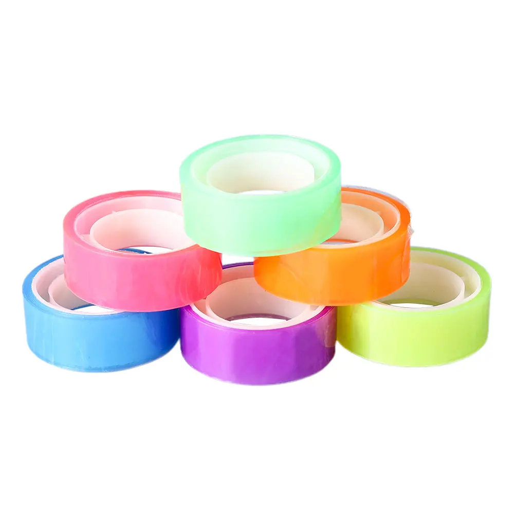 6 롤 다채로운 투명 테이프 다목적 와시 스타일 접착제 학교 사무실 가정용 저널링 스크랩북 카드