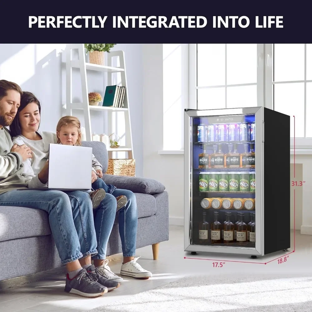 Beverage Refrigerator Cooler - 126 Can Mini Fridge with Glass Door for Soda Beer or Wine, with Adjustable Removable Shelves