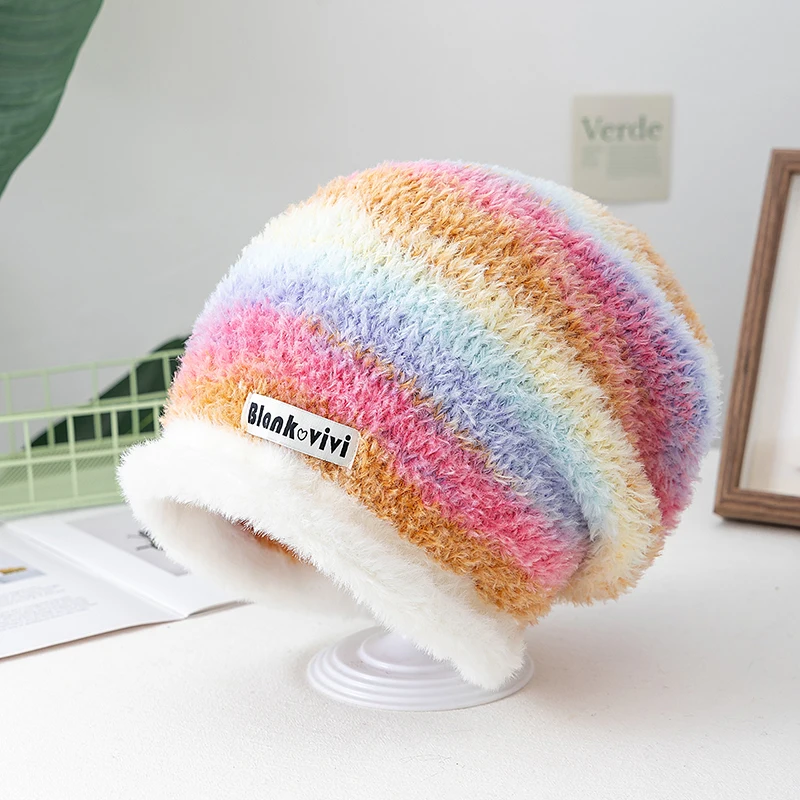 رائجة البيع قبعة داندي فضفاضة كسول نمط التدرج قبعة صغيرة قبعات الشتاء الموضة للنساء الشارع الشهير متعدد الألوان القبعات الدافئة لفتاة #2
