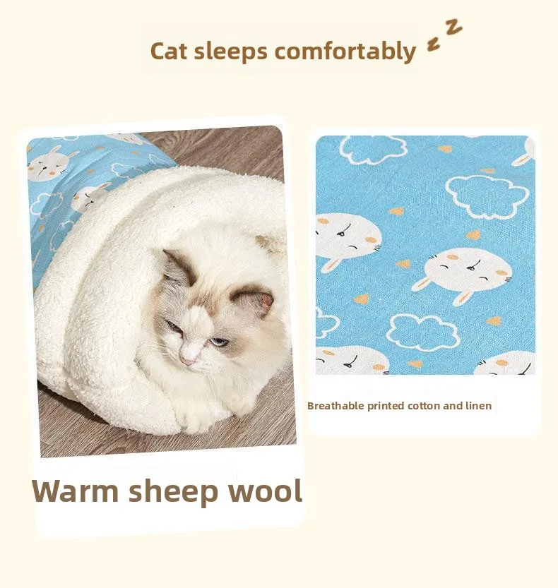 Katzen-Nest Winterwärme Halbgeschlossener Katzenschlafsack Tiefschlaf-Design für Katzen Bettwäsche Katzenmatte Haustier-Universal – Detail 4