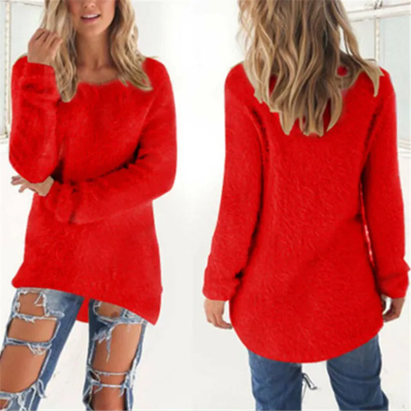 Sweater Woman autumn/winter 2022 Solid Color Long Sleeve O-neck Fleece Sweaters Women Fashion Dropshipping Sale CHD3059