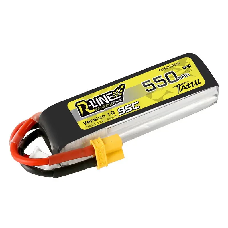 TATTU R-LINE 1.0 550mAh 95C 2S 7.4V Lipo Battery For RC Helicopter Quadcopter FPV Racing Drone Parts 7.4V Battery With XT30 Plug