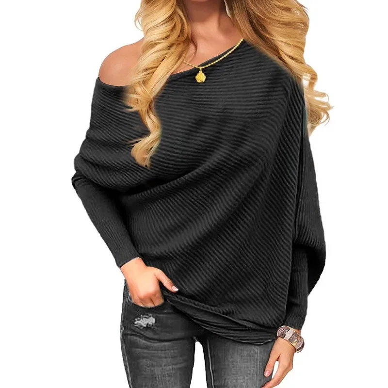High quality new women\'s sexy strapless pit stripe knit sweater women sweater mujer oversized sweater sweater women