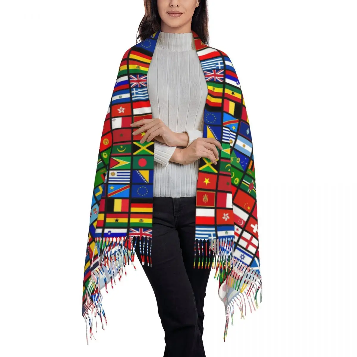 More Then 90 Flags Of The Countries Of The World Scarf Tassel Scarves for Women Soft Warm Shawls and Wraps Winter Shawl Wrap