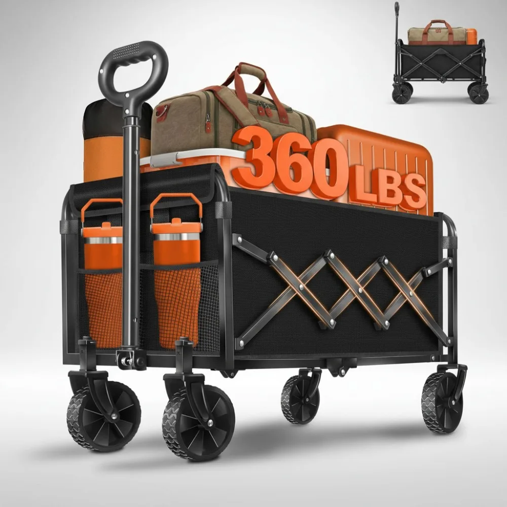 

Foldable Wagon Cart 360LBS Heavy Duty Portable All Terrain Rolling Utility for Shopping Camping Outdoor Sports