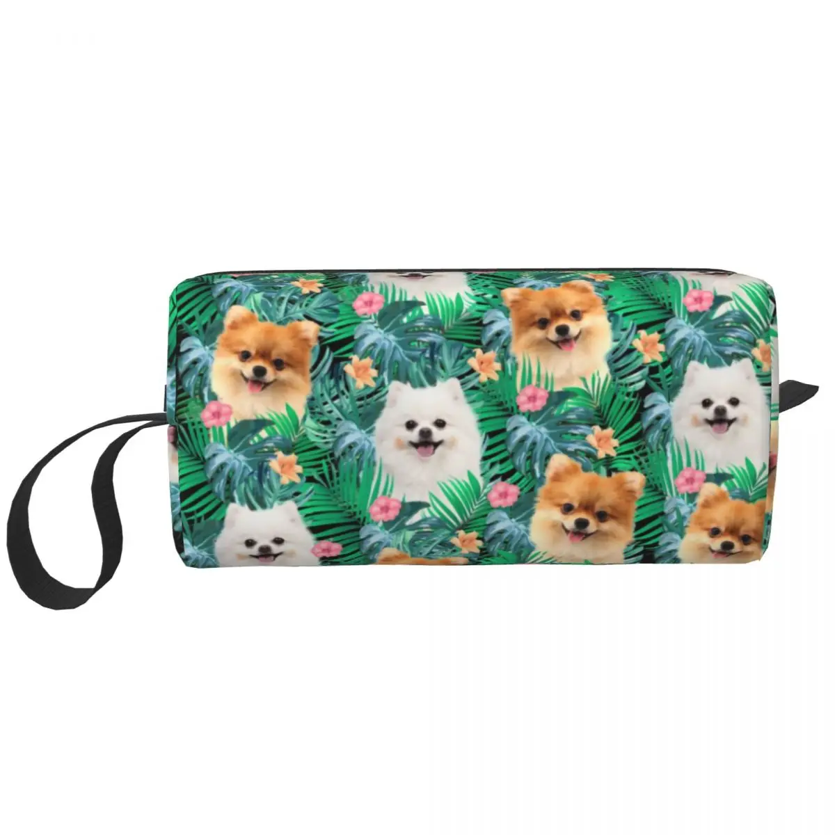 

Custom Pomeranian Dog With Summer Leaf Travel Toiletry Bag for Women Pet Spitz Cosmetic Makeup Organizer Beauty Storage Dopp Kit