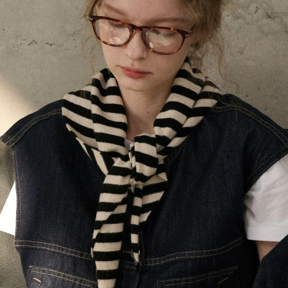 Neck Cover Solid Color Knitted Triangle Scarf Striped Wool False Collar Neck Guard Shawl Cross Neckerchief Autumn Winter
