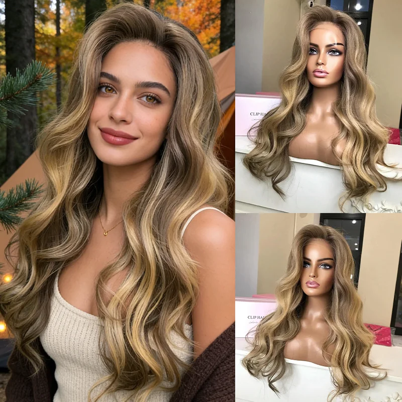 

Длинный многослойный коричнево-русый синтетический парик с кружевной передней частью, натуральная линия роста волос, для вечеринок, косплея, повседневного использования, медово-коричневый, женский, 24 дюйма