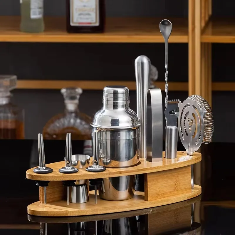 Bartender Kit Stainless Steel Barware Drink Mixology Bartender Tools Shaker Set of 11 Pieces with Bamboo Stand Bar Accessories