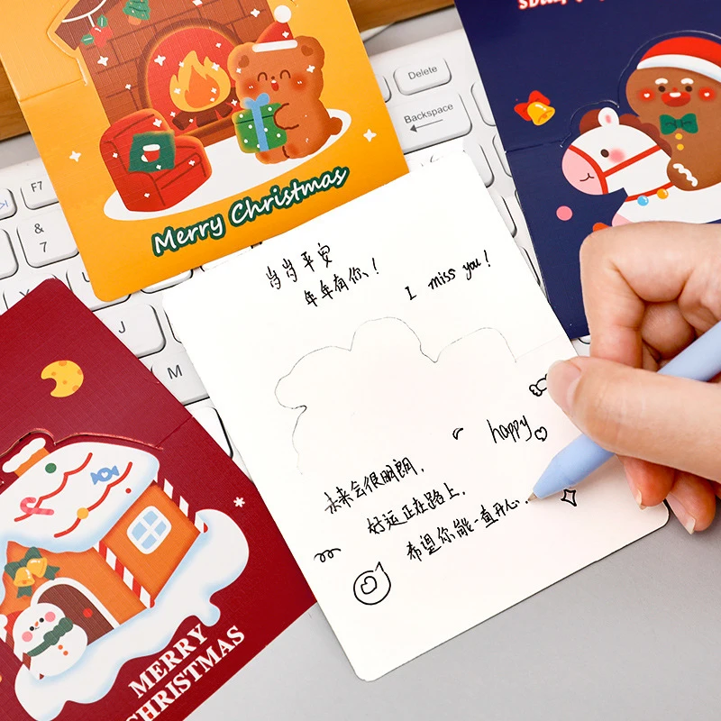 귀여운 3D 접이식 크리스마스 테마 인사 카드, 귀여운 축복 봉투, 쓰기 용지, DIY 휴일 선물 메시지 카드, 5 개/세트