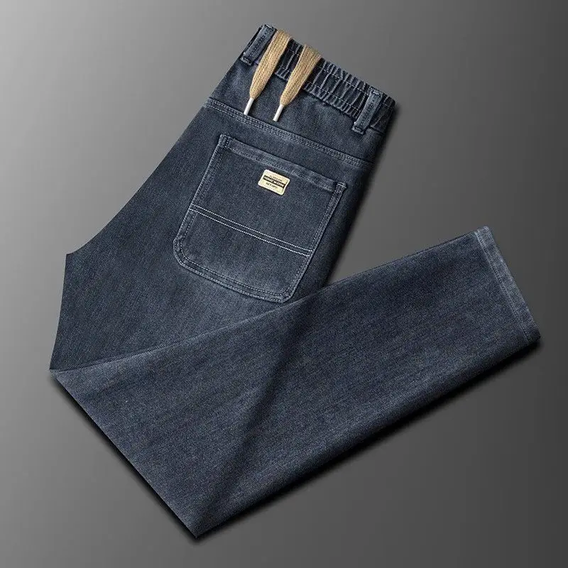 Jeans en denim à taille élastique pour hommes, pantalons de cow-boy, streetwear décontracté, marque de luxe, mode adt, printemps, automne, nouveau