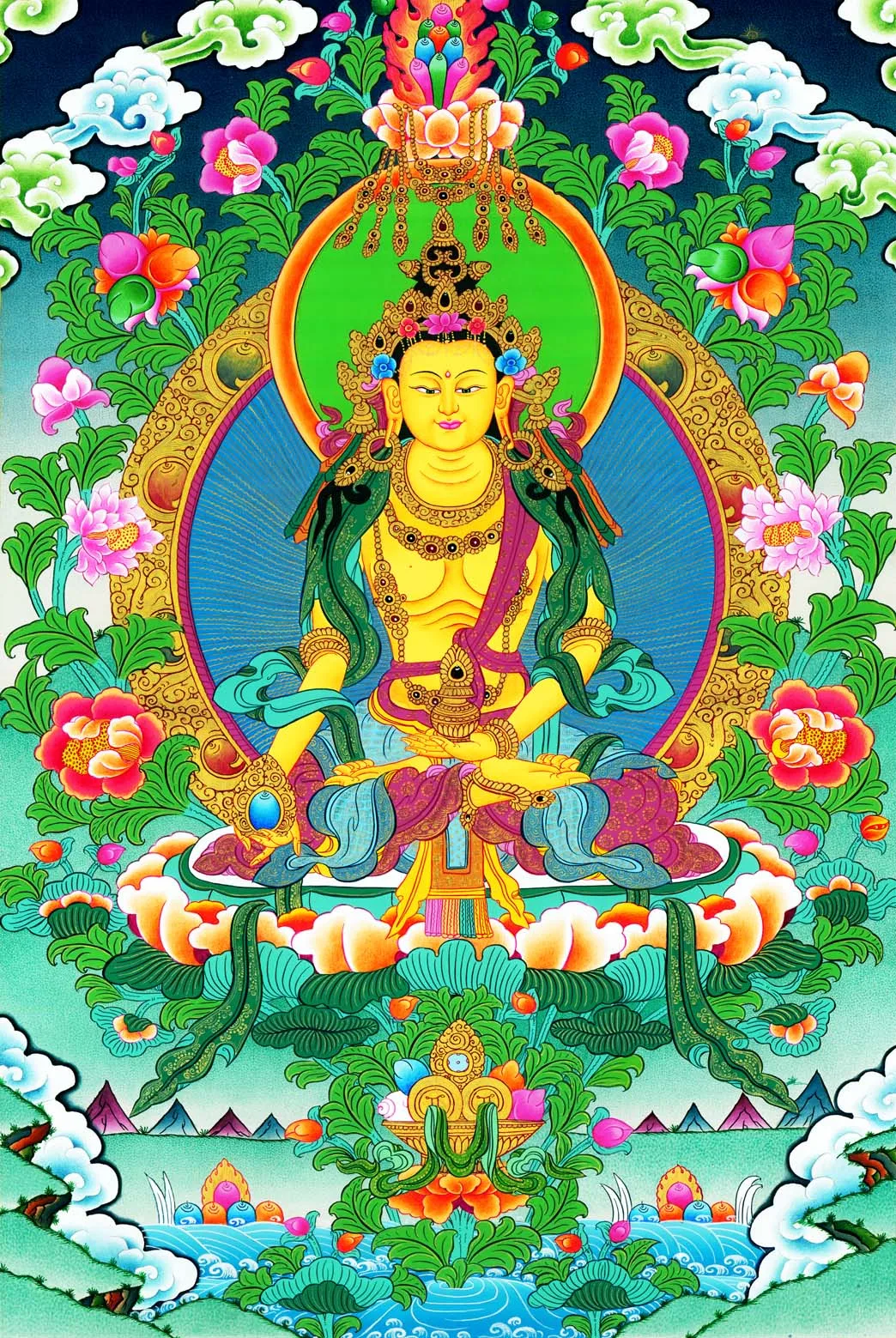 

Ksitigarbha Bodhisattva Thangka,Gandhanra Tibetan Buddhist Thangka Art,Giclee Printed and Hand Framed,47" × 32"