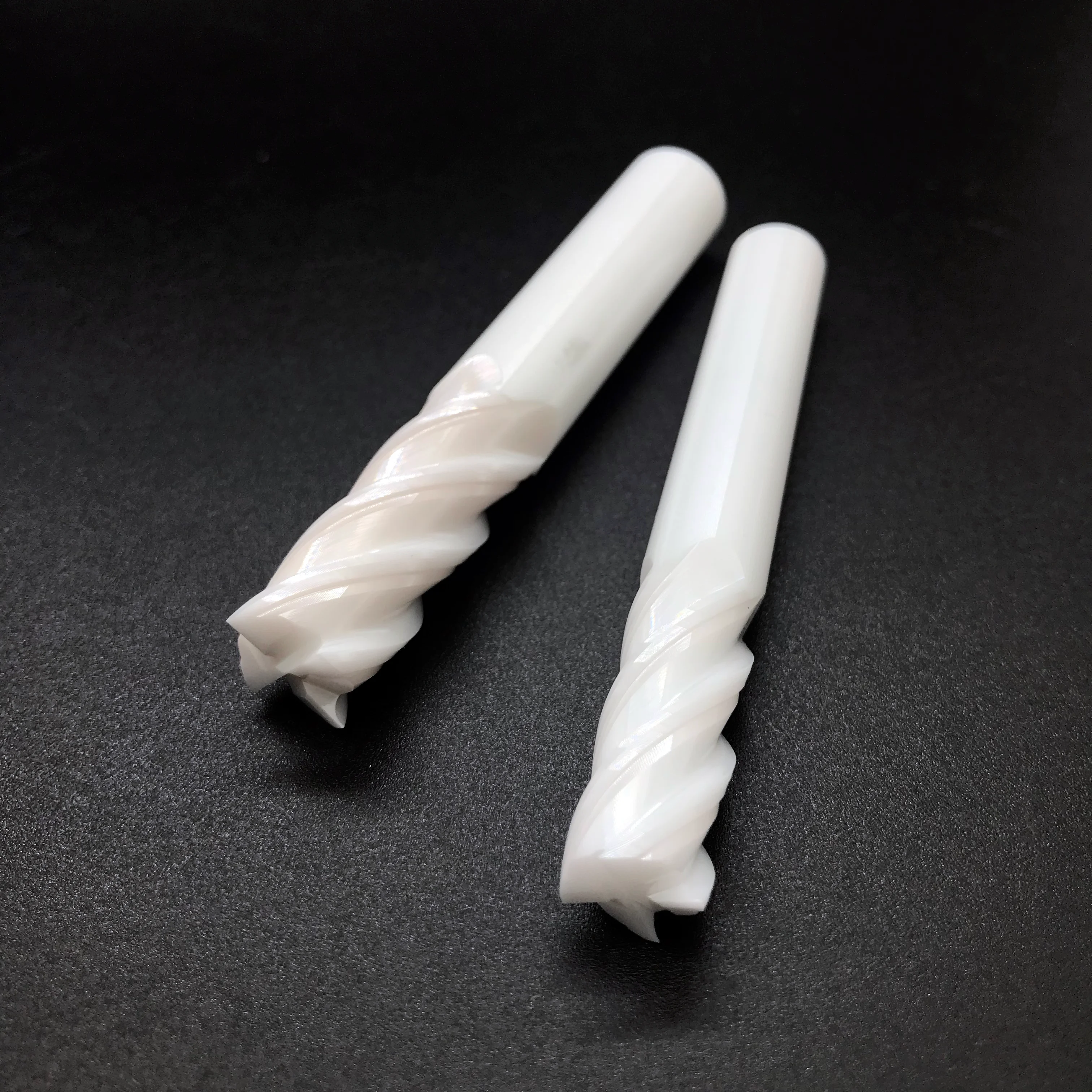 Solid Ceramic 4 Flute End Mill, HRC65 Extended Wear Resistant CNC Milling Cutter for Copper Aluminum Graphite