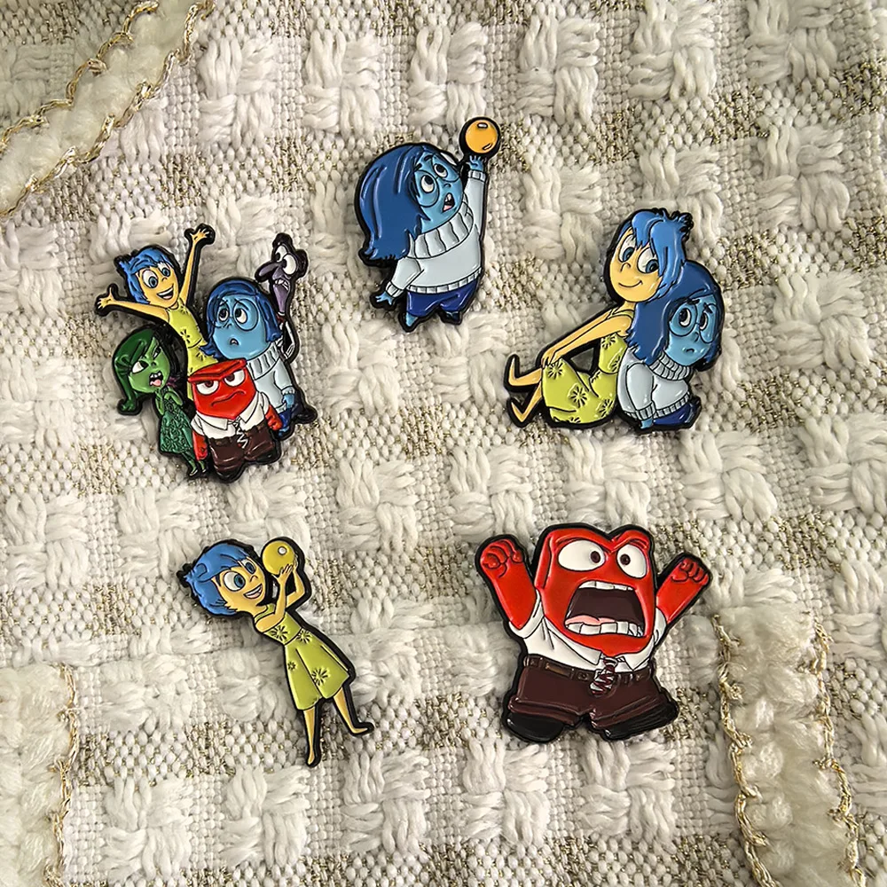 5Pcs/Set Disney Inside Out 2 Cute Enamel Pins Monster Brooch Cartoon Badge for Bags Denim Collar Lapel Pin Jewelry Gift