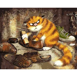 RUOPOTY Oil Painting by numbers Fat Cat 40x50cm With Frame Painting By Numbers Animal Painting Number Home Decor