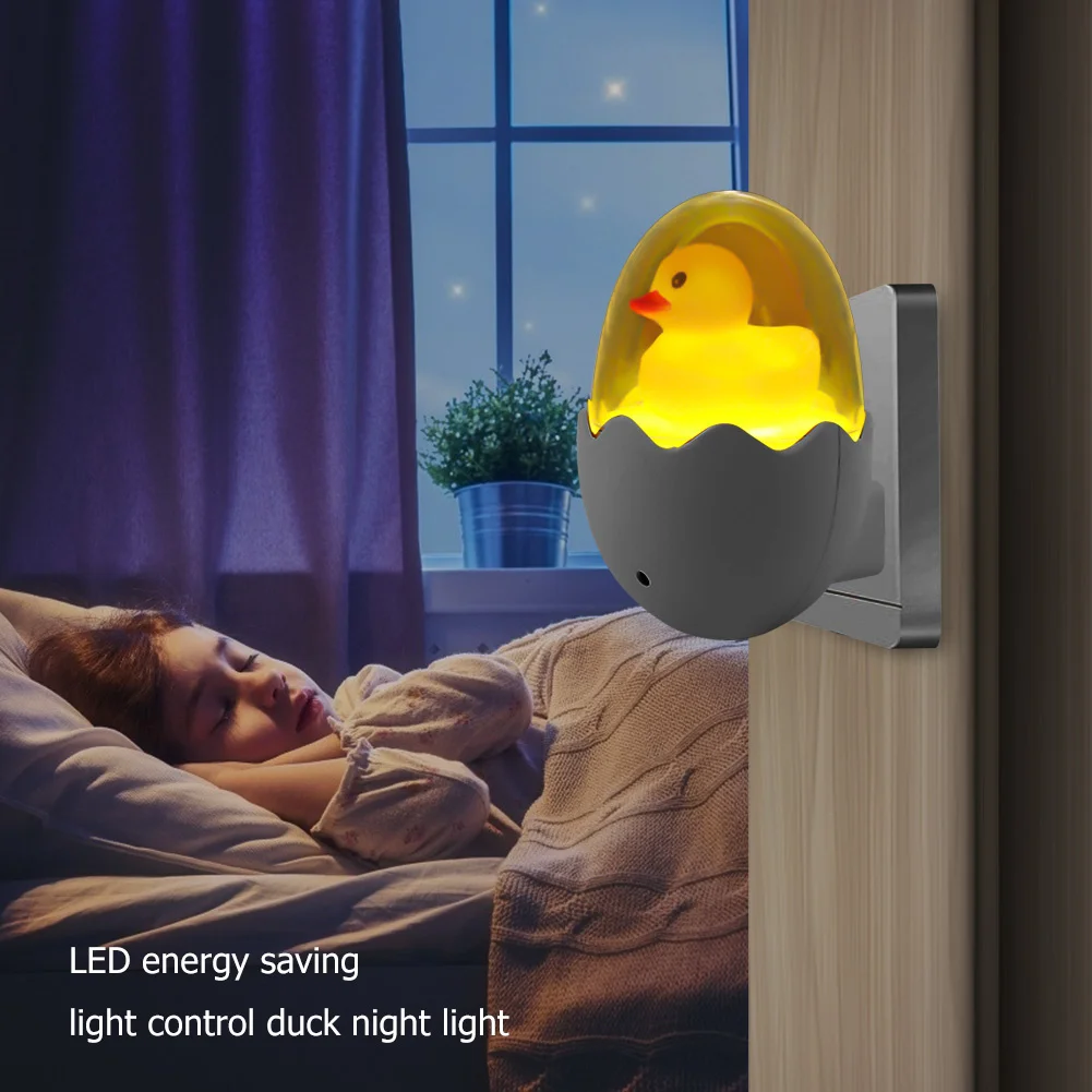 EU/US Plug LED Yellow Duck Night Light Auto ON/OFF Lighting Sensor Wall Lamp Kid Children Bedside Lamp For Bedroom Toilet Stairs