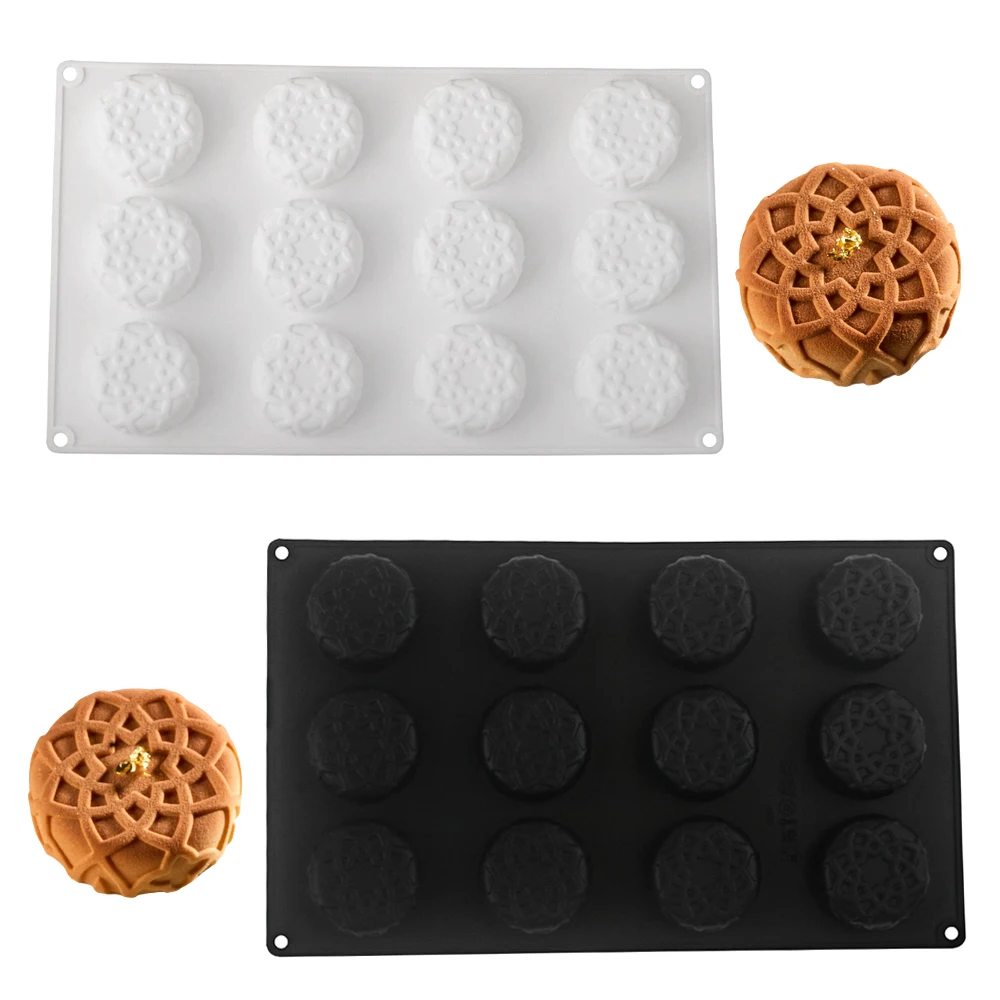 12 cavidades dahab mousse sobremesa molde de silicone redondo mini bolo molde de chocolate chá da tarde sobremesa molde de cozimento