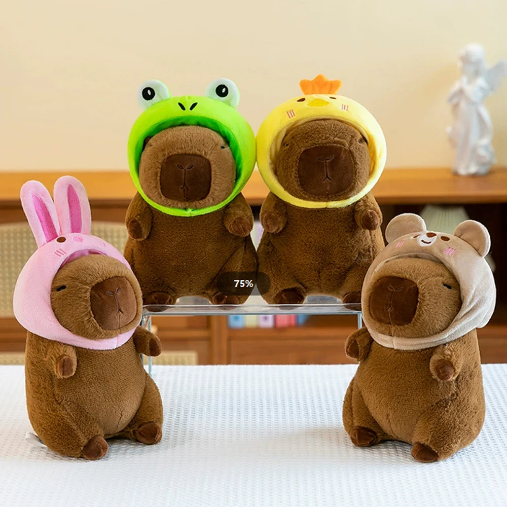 Lindo capibara de peluche de juguete kawaii lindo capibara con bolsa de tortuga gorro de fresa animales de peluche regalo para niños decoración del hogar
