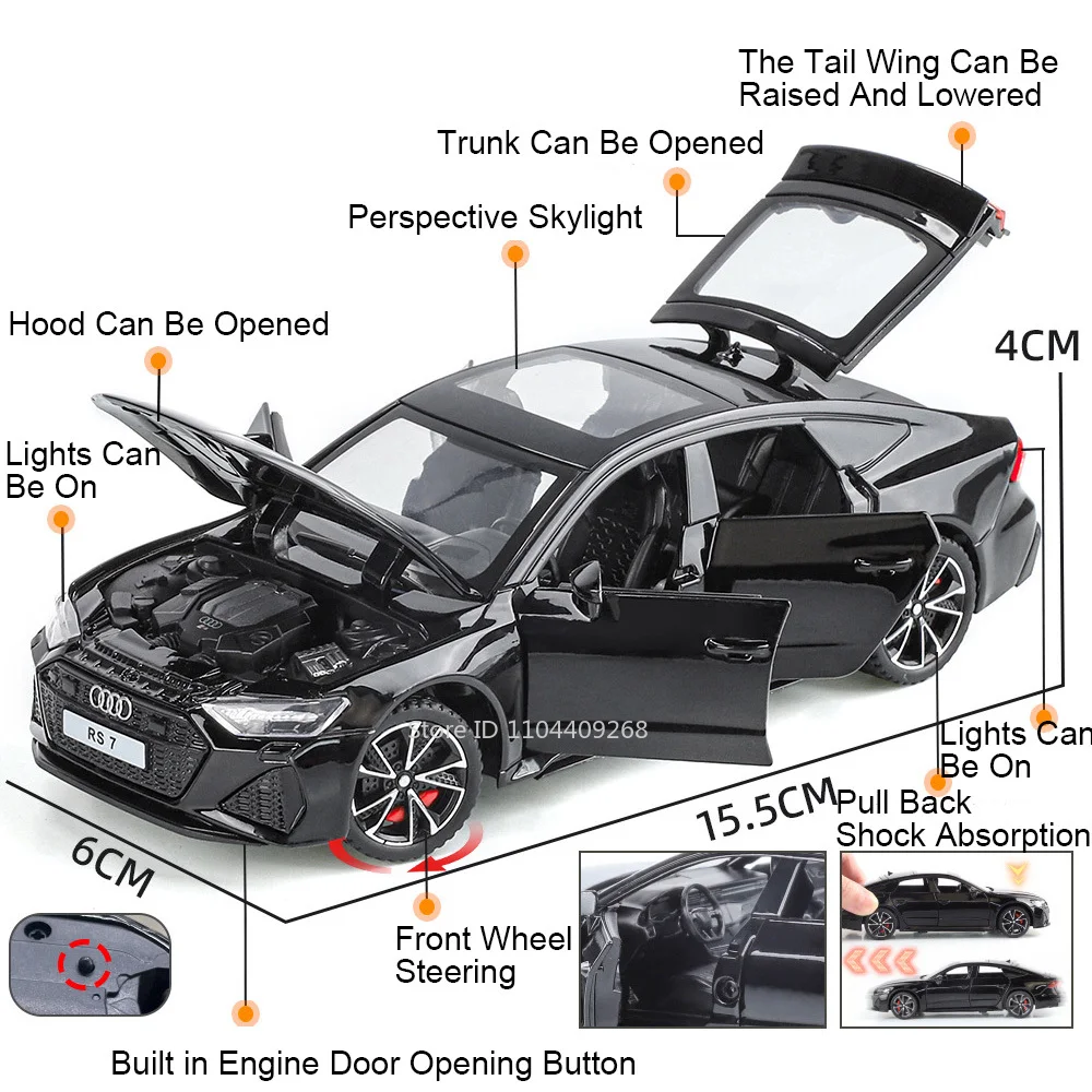 Maßstab 1:32 RS7 R8 V10 PLUS Sportwagen Legierung Spielzeugmodell Sound & Licht Zurückziehen Miniaturfahrzeuge Modelle Kinder Lernspielzeug