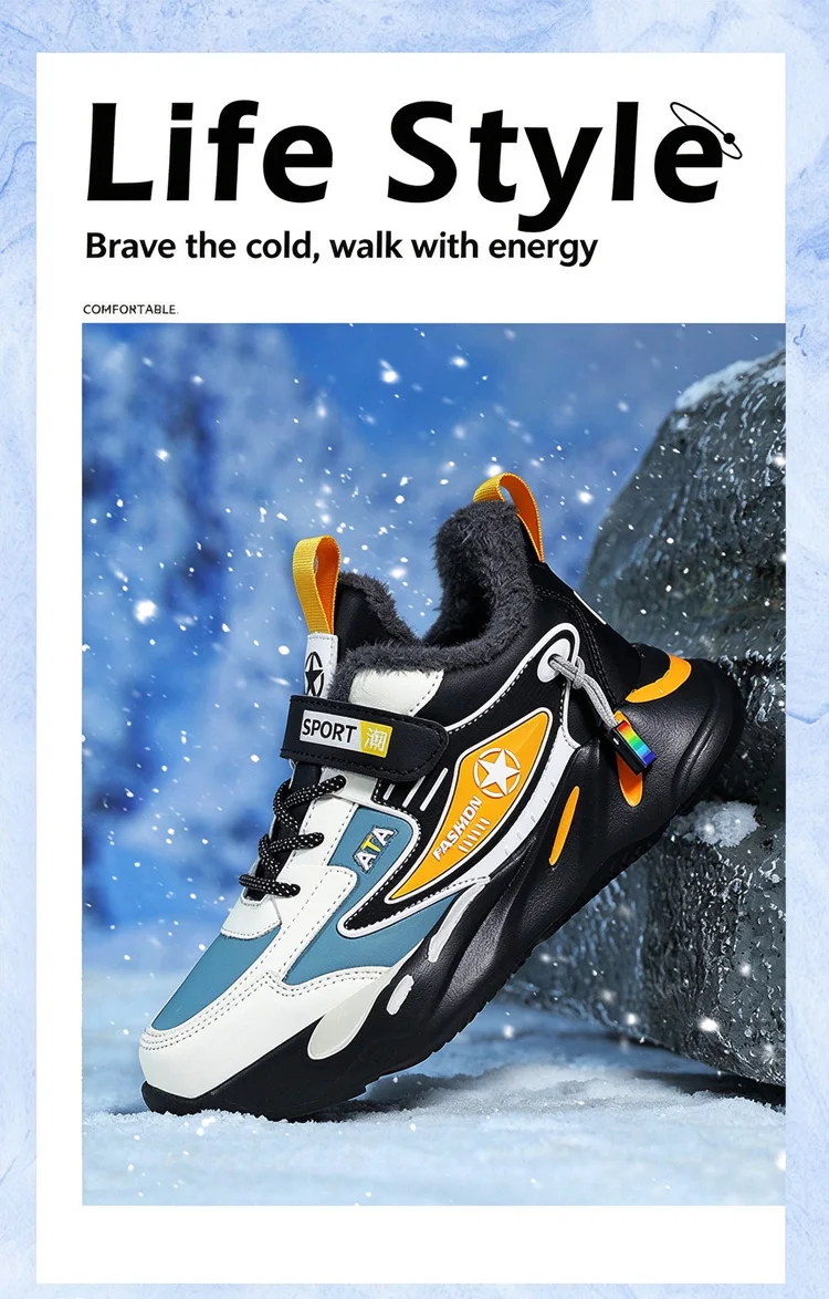 Leichte, mit Fleece gefütterte Winter-Sneaker für Kinder, Jungen und Mädchen, warme, rutschfeste Freizeitschuhe für den Außenbereich, bequeme Sportschuhe für Kinder. – Detail 2