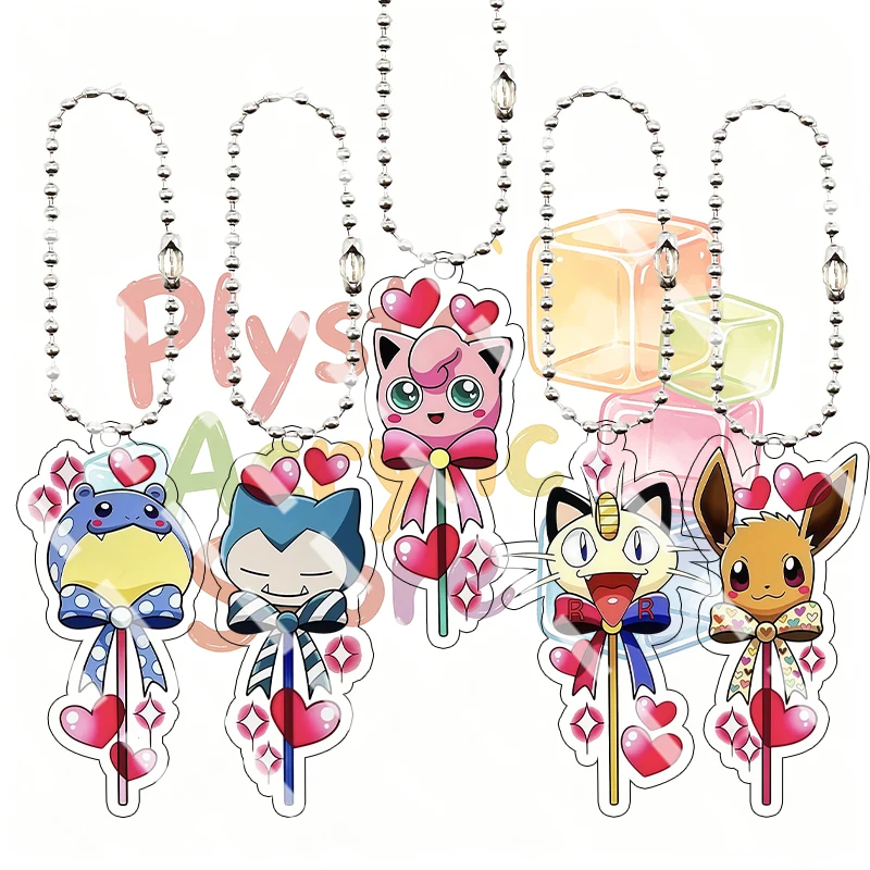 Acrylic Pocket Monsters Lollipop Love Keychain Cartoon Cute Snorlax Jigglypuff Meowth Eevee Anime Bag Pendant Accessory Gifts