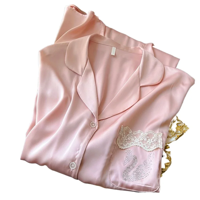 Light Luxury Sweet Spicy Foreign Style Pajamas Can Be Worn Outside Shirts and Skirts Ice Silk Premium Korean Version Loungewear