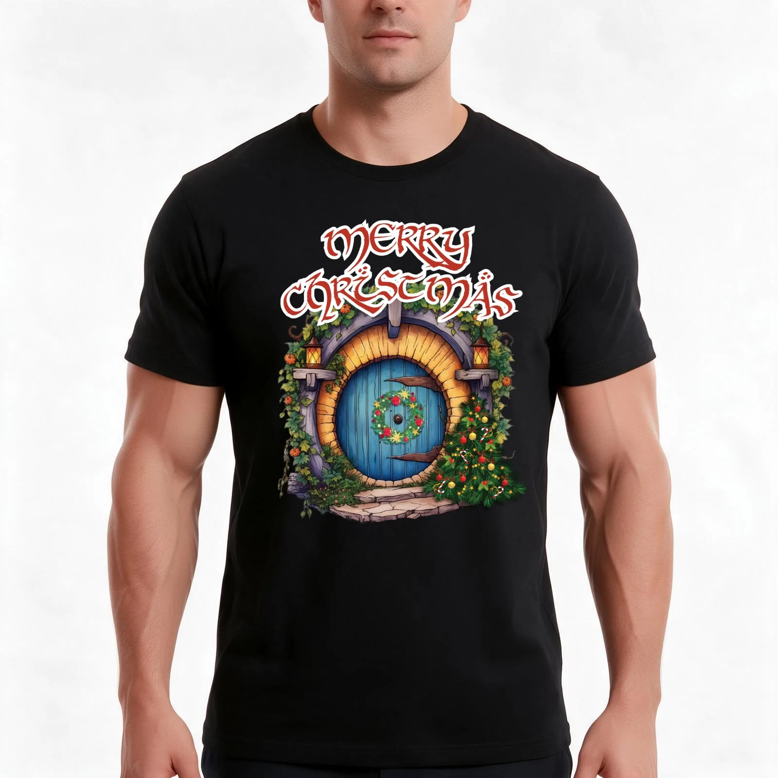 Whimsical Halfling Hole by Christmas - Fantasy T-Shirt Summer Casual Cotton Tee Oversized Streetwear Tops Unisex Men Women
