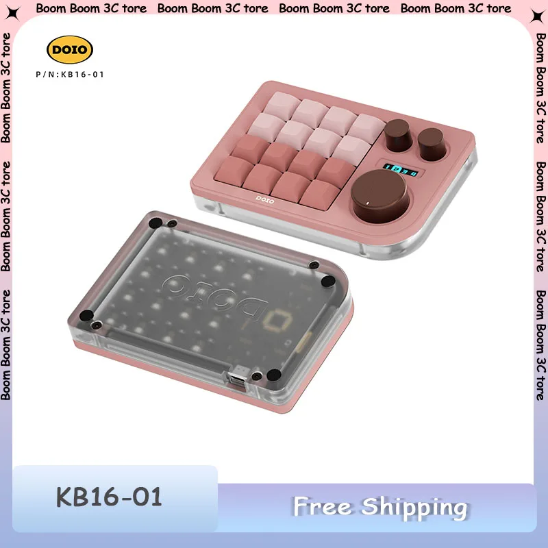 

DOIO KB16-01 16 Keys Mini Mechanical Keypad Wired QMK VIA Designer Ergonomics 3 Knob Custom Controller PC Accessories