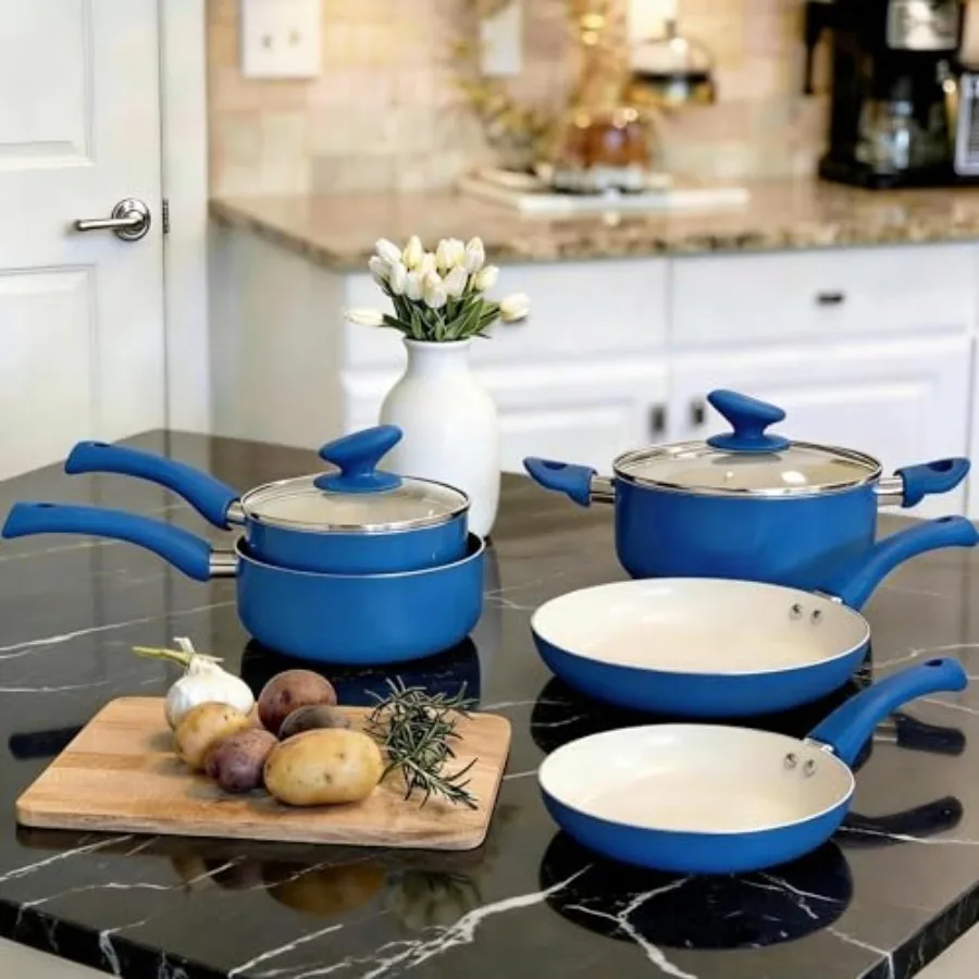

12-Piece Pots and Pans Set Nonstick Ceramic Cookware Set with Stay-Cool Bakelite Handles Non-Toxic Induction Cooking Set Cobalt